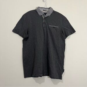 Ted Baker Polo Shirt Button Down Short Sleeves Gray Mens Sz 4 Pocket -Tiny Flaw